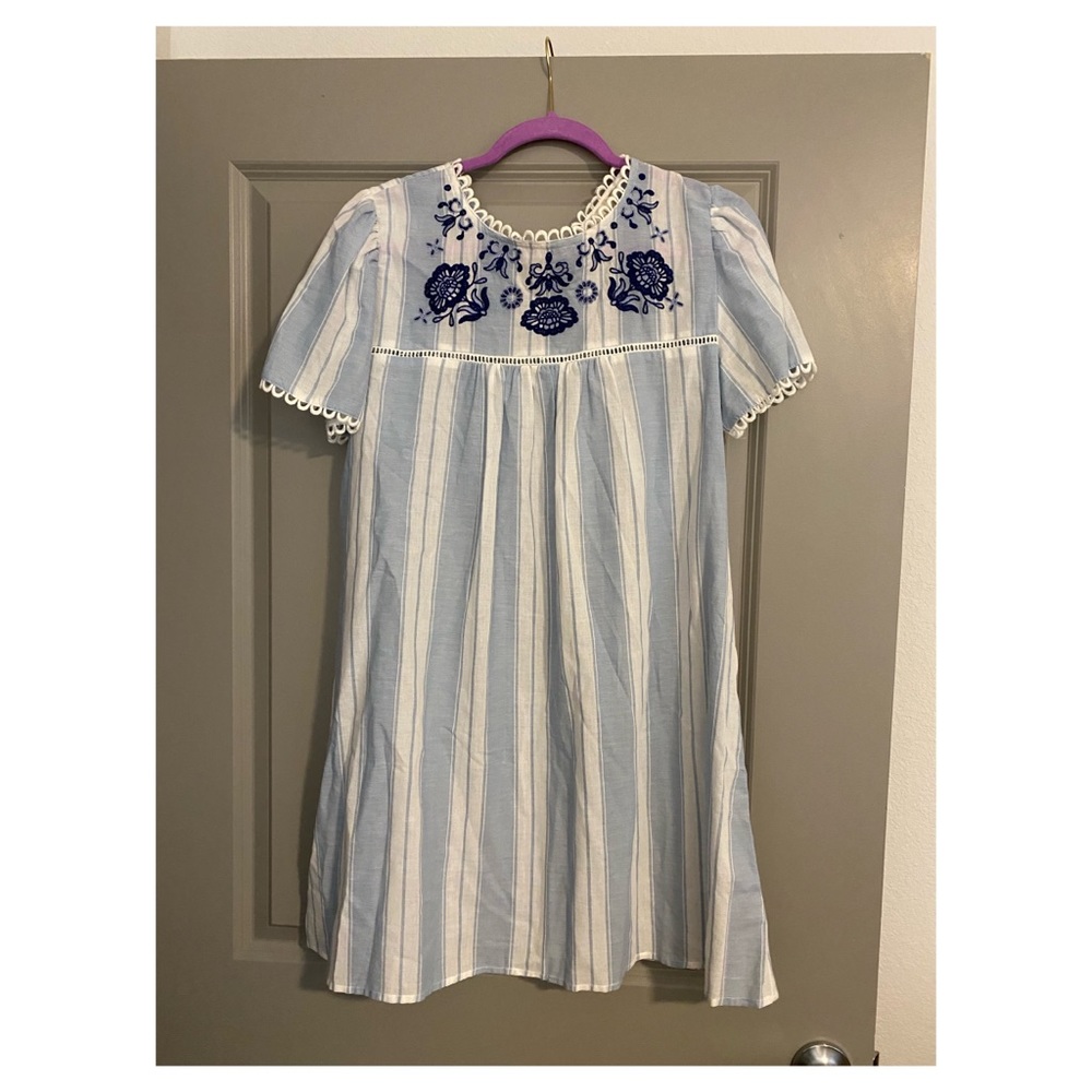 Blue and white dress